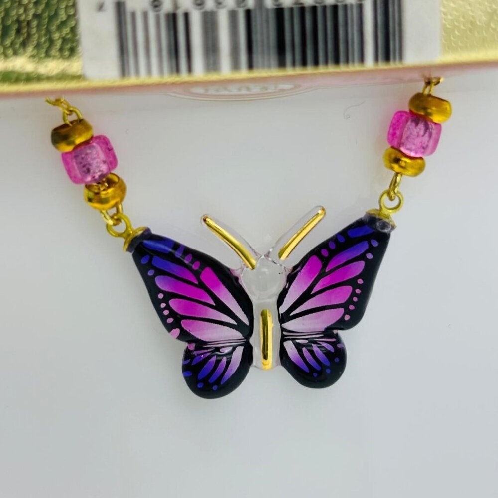 Purple Butterfly Necklace Gold Chain Pendant
